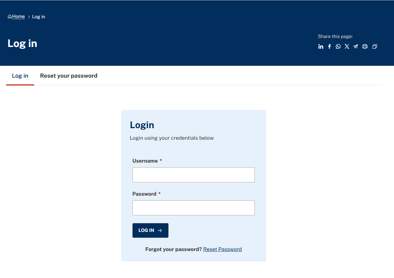 Login page